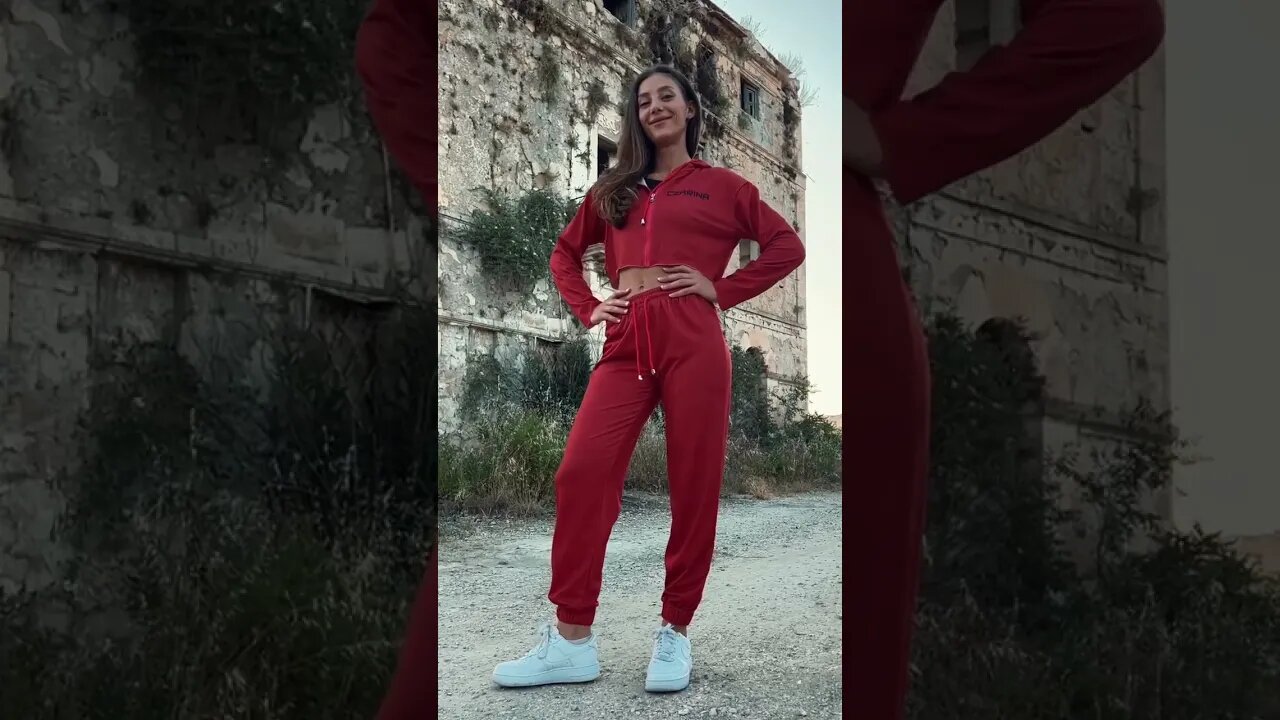 Czarina Silvia in a Red Hot Cropped Zip Up Hoodie Set