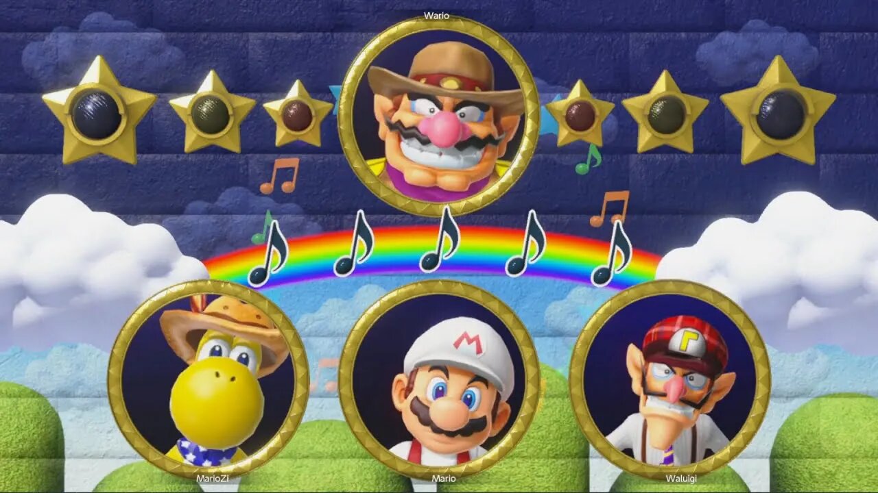 Mario Party Superstars - Kangaroo Yoshi vs Fire Mario vs Bus Driver Waluigi vs CowBoy Wario