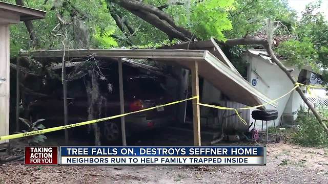 Neighbors rescue family of six after tree crushes home, trapping them inside