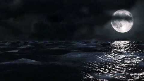 Moon Over Sea at Night