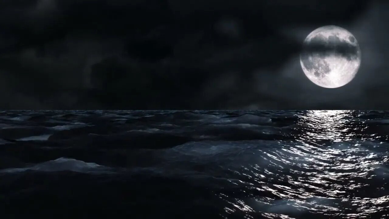 Moon Over Sea at Night