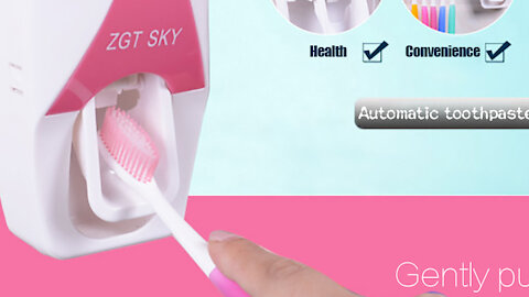 Plastic Automatic Toothpaste Dispenser and 5 Toothbrush Holder for Bathroom unbox