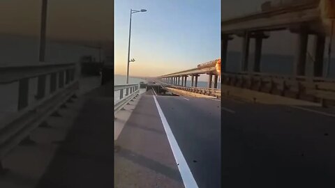 Crimea bridge engulfed in flames.