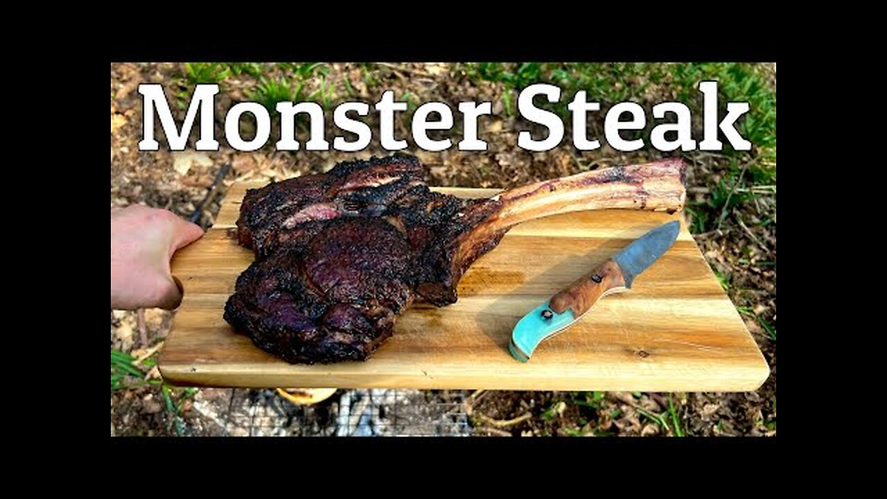 Cooking the Biggest Steak I've Seen | Bushcraft Cooking in the Woods