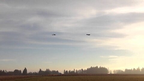 Parkzone F4U Corsair and Two Hobby King Bixler's Flying in Formation