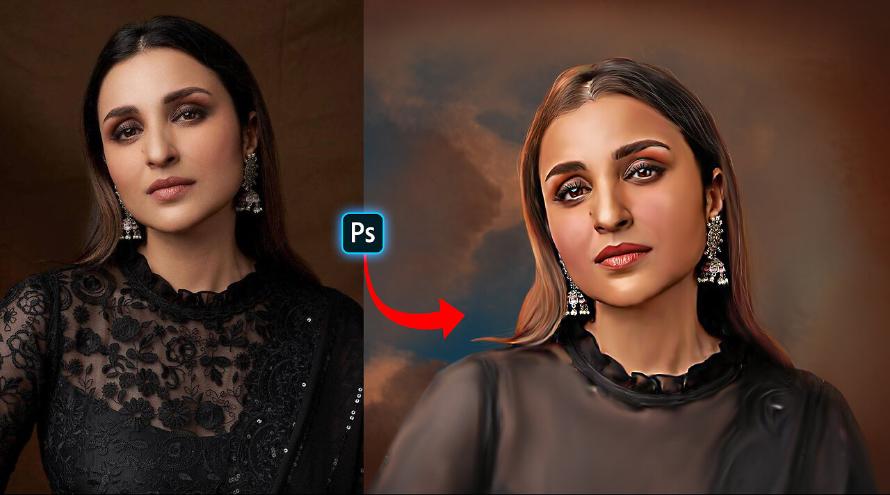 How to Paint Digital Oil Painting Photoshop I Parineeti Chopra I