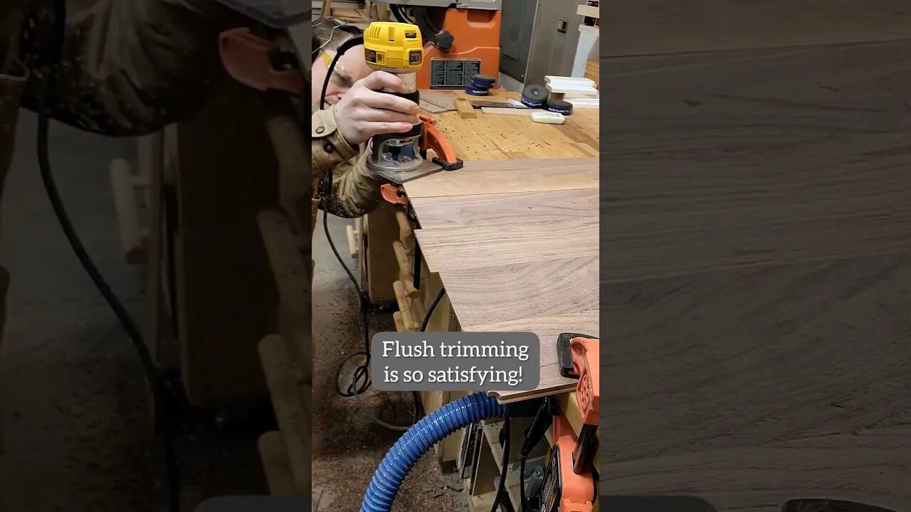 Flush trimming with a router is so satisfying! #woodworking #router #blackwalnut