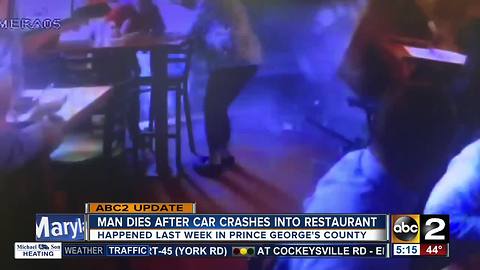 Man dies after being hit when car drives into restaurant.