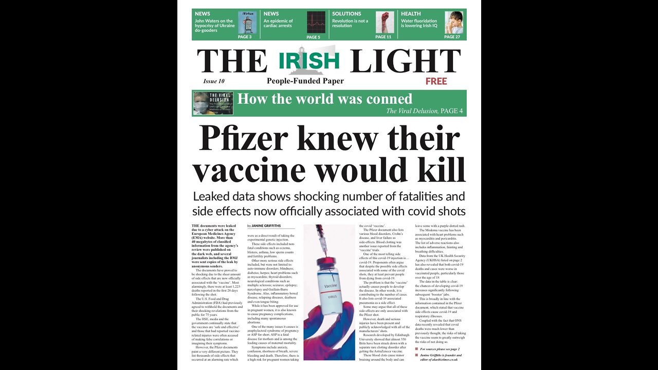 The Irish Light Newspaper: Pfizer Knew Their Vaccine Would Kill (Gemma O'doherty)