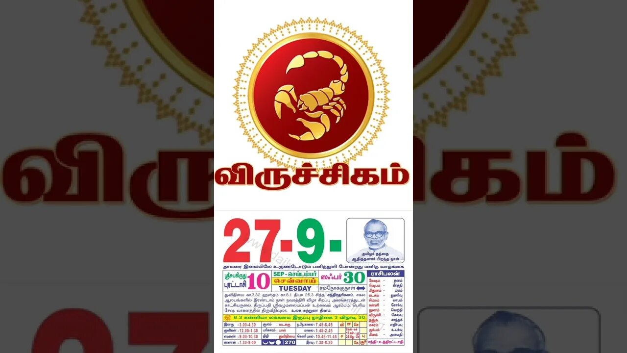 விருச்சிகம் || இன்றைய ராசிபலன் || 27|09|2022 செவ்வாய்க்கிழமை