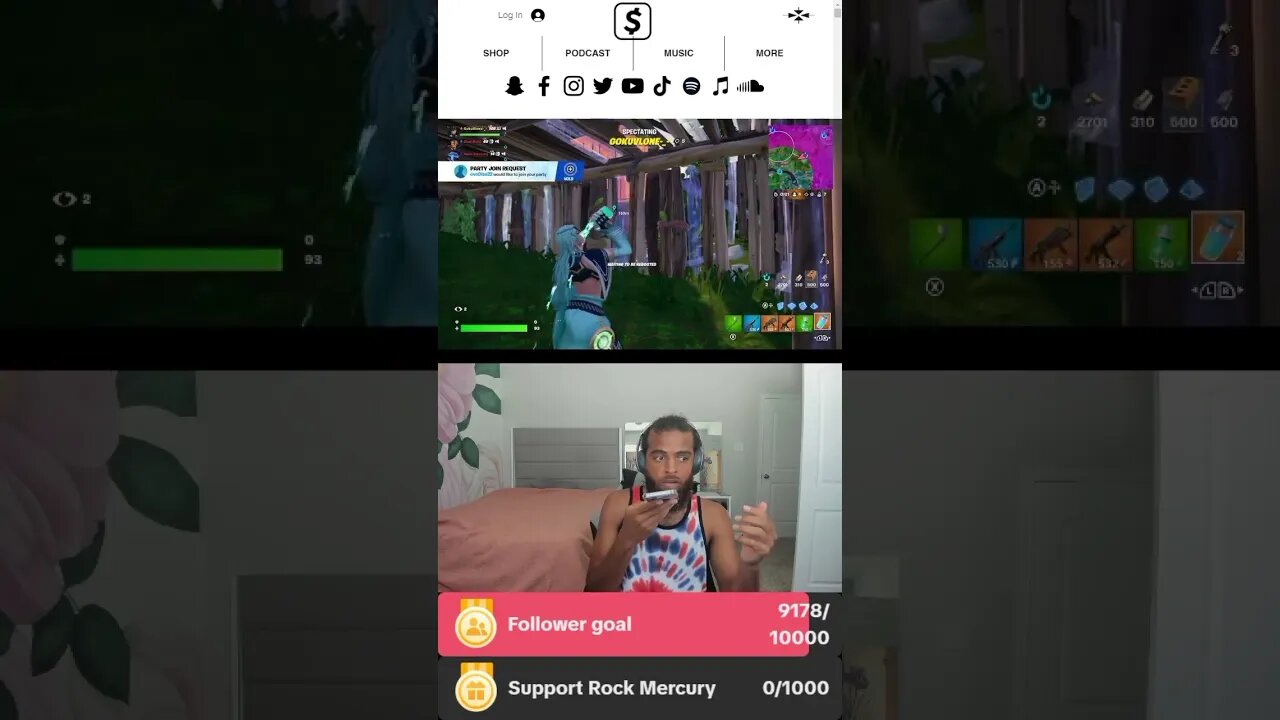 Fortnite gameplay with a Rock Mercury and his Rockers and Mercurians live on TikTok stream 1