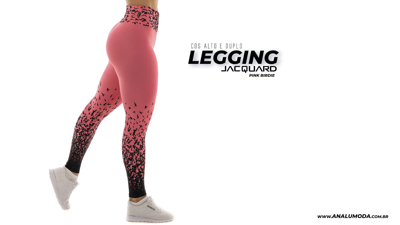 Legging Cós alto Jacquard Estampado Pink Birdie