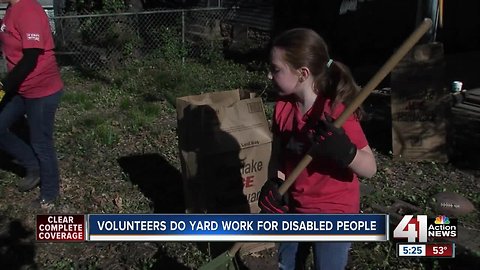 Volunteers turn out in force to perform yard work for those in need