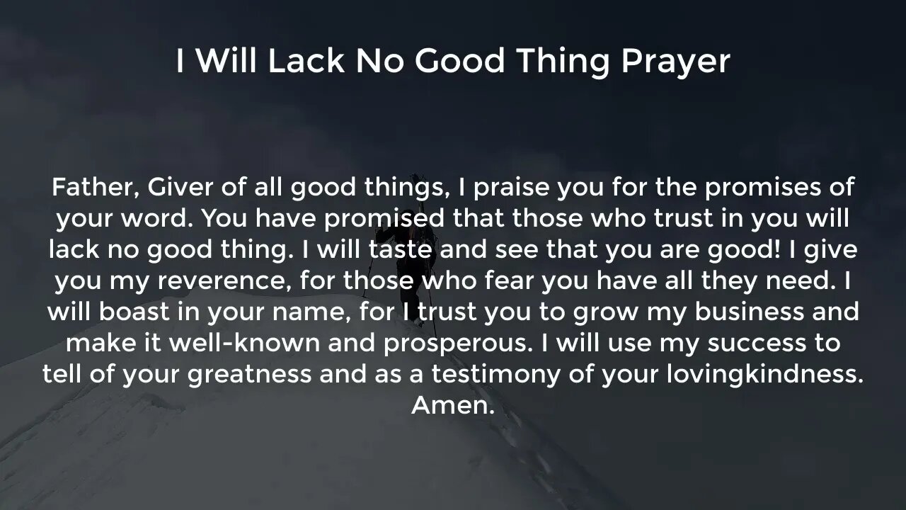 I Will Lack No Good Thing Prayer (Prayer for Success and Prosperity in Business)