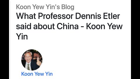 What Professor Dennis Etler said about China - Koon Yew Yin | I3investor