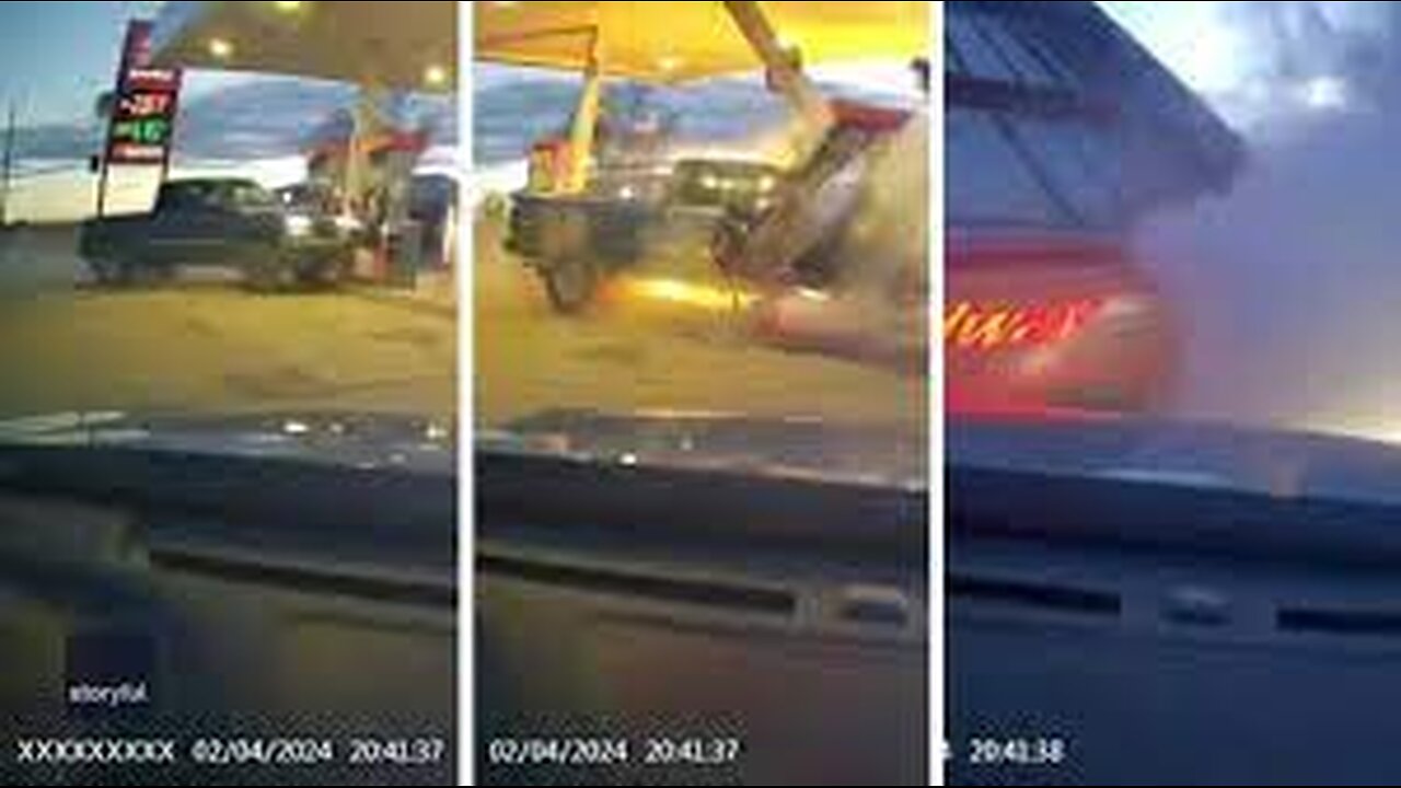 Dashcam Captures Out-of-Control Truck Crashing Into Gas Station