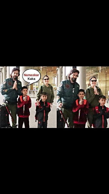 Riteish Deshmukh, Genelia D'souza with Kids Riaan and Rahyl Doing Namaste and Giving Respect to Paps
