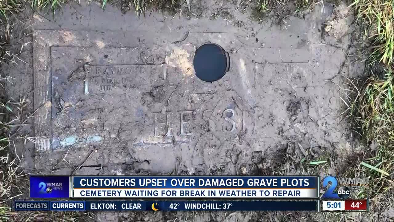 Weather blamed for damaged grave plots at Baltimore cemetery