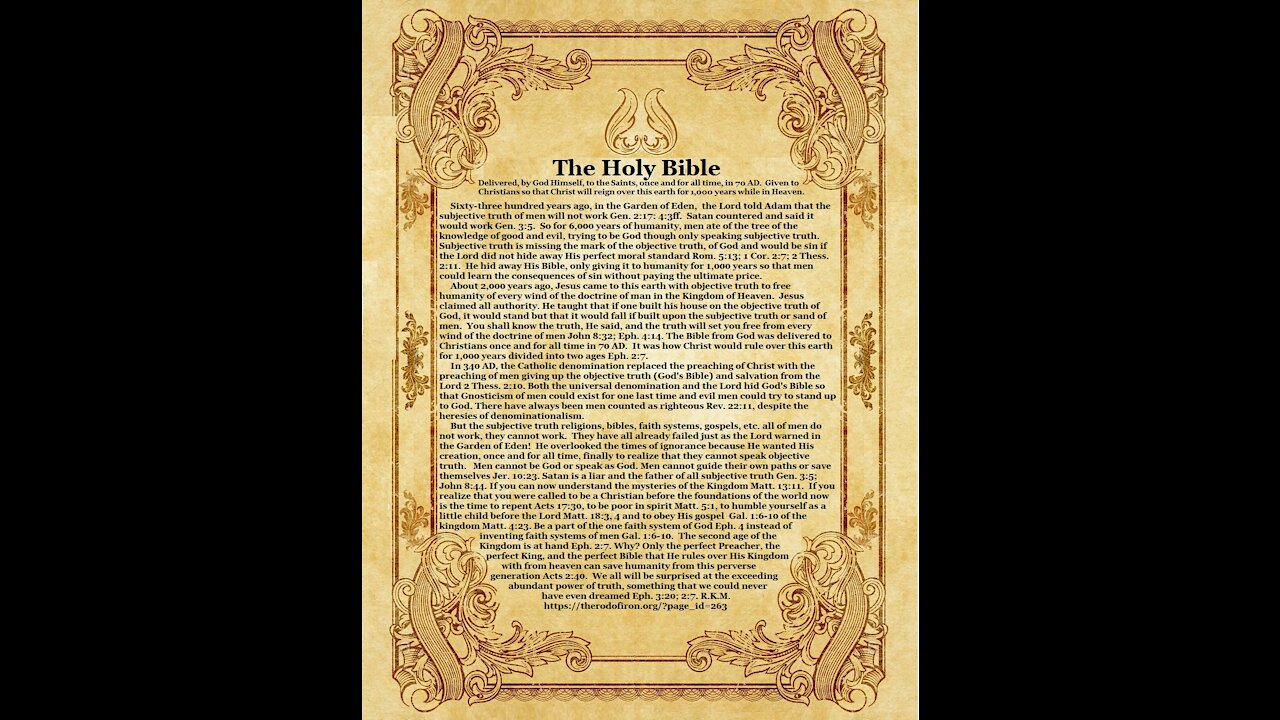 INTRODUCTION TO THE BIBLE THAT HAS BEEN HIDDEN AWAY BY THE SEVEN SEALS OF CATHOLICISM FOR 1680 YEARS!