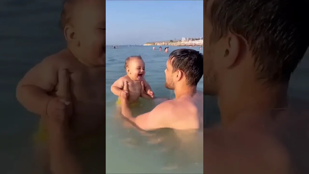 Funny baby reaction on the beach #shorts #funny