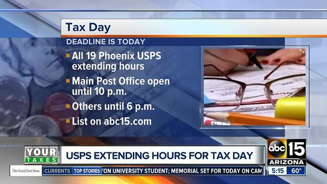 Phoenix Post Offices open later for Tax Day