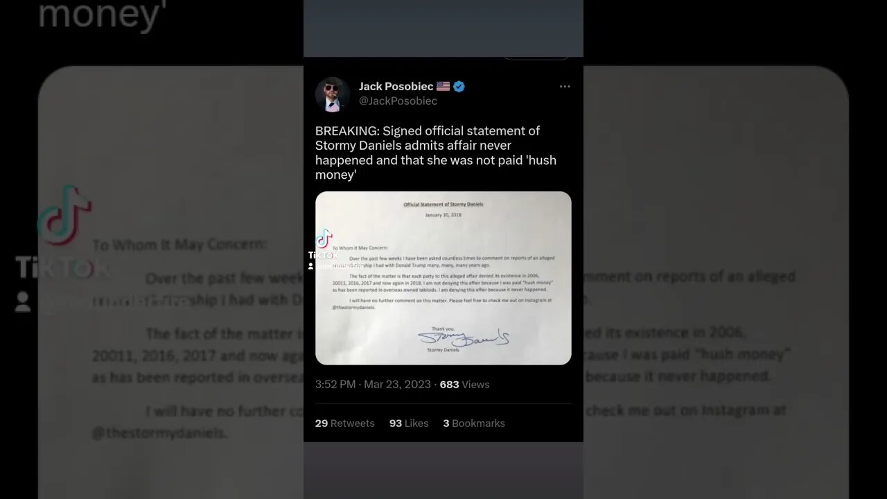 BREAKING Signed official statement Stormy Daniels affair never happened she was not paid hush money'