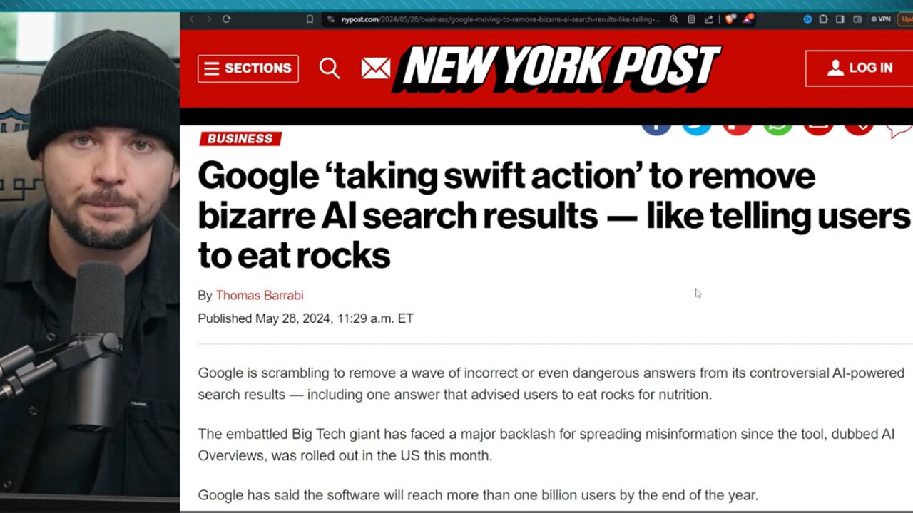 Google AI GOES INSANE, Tells People To EAT GLUE And ROCKS, Google Will CRASH Losing The AI Race