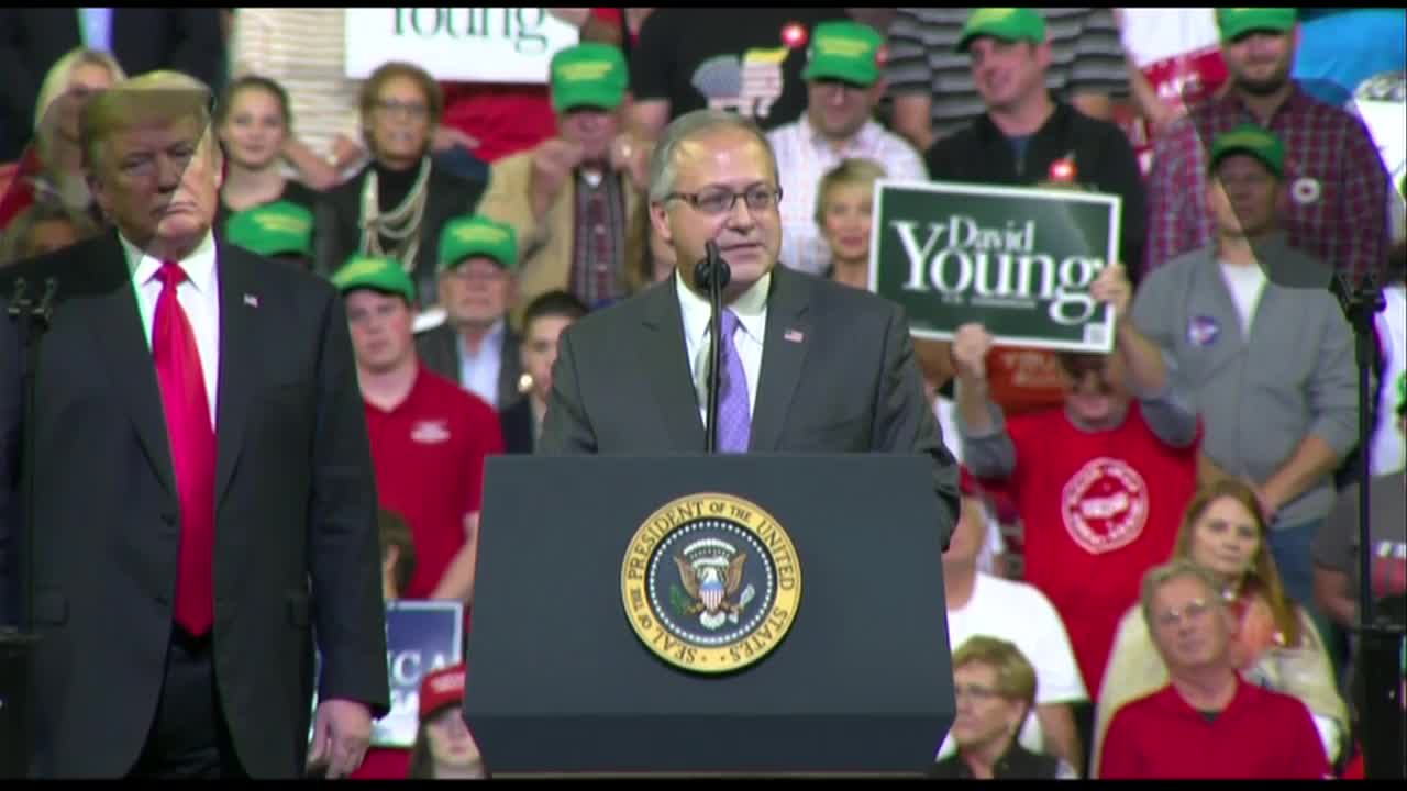 Iowa Rep. David Young speaks at Trump rally in Council Bluffs