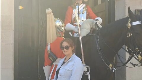 Ignorant tourist takes full advantage of guard not allowed to shout she does not move