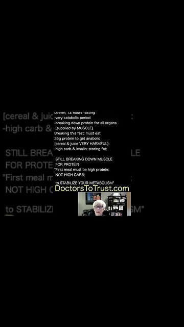 Dr Don Layman: Breakfast of high protein [35g] critical to stabilize metabolism [stop catabolism]