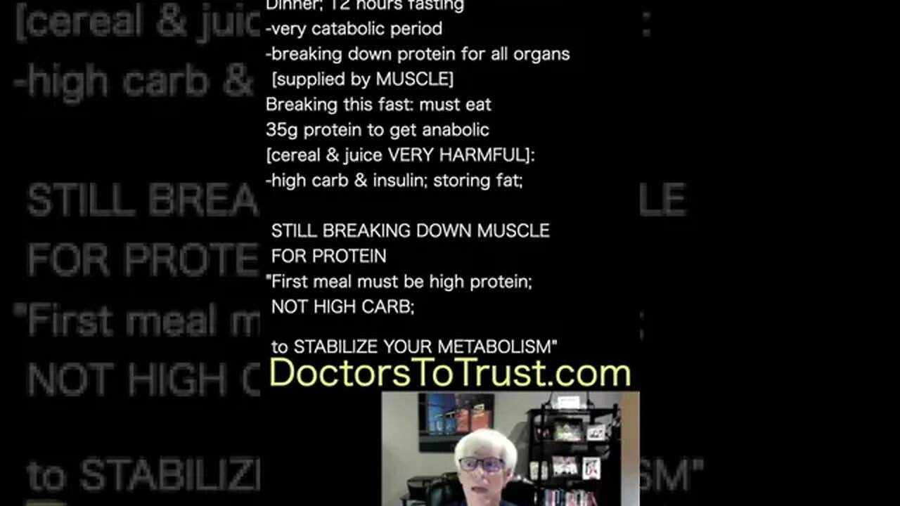 Dr Don Layman: Breakfast of high protein [35g] critical to stabilize metabolism [stop catabolism]