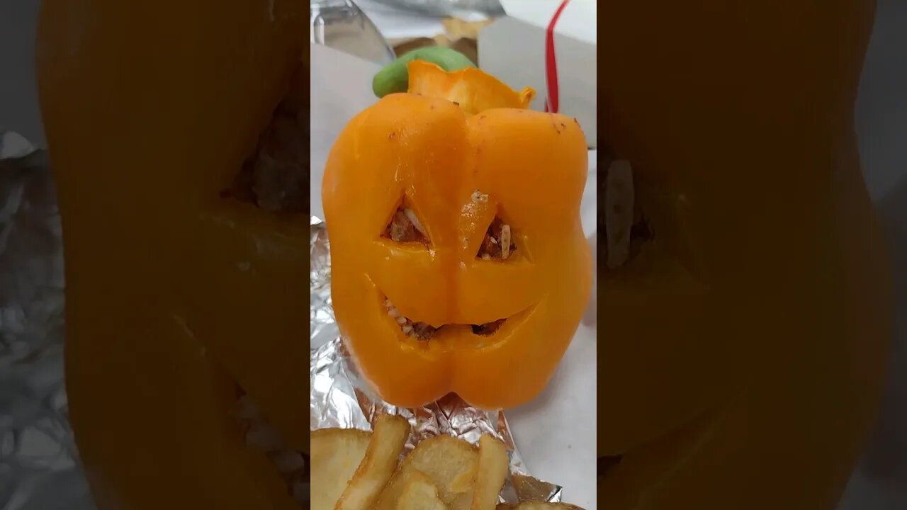 Halloween Stuffed Pepper And Steak & Cheese #food #mukbang #halloween