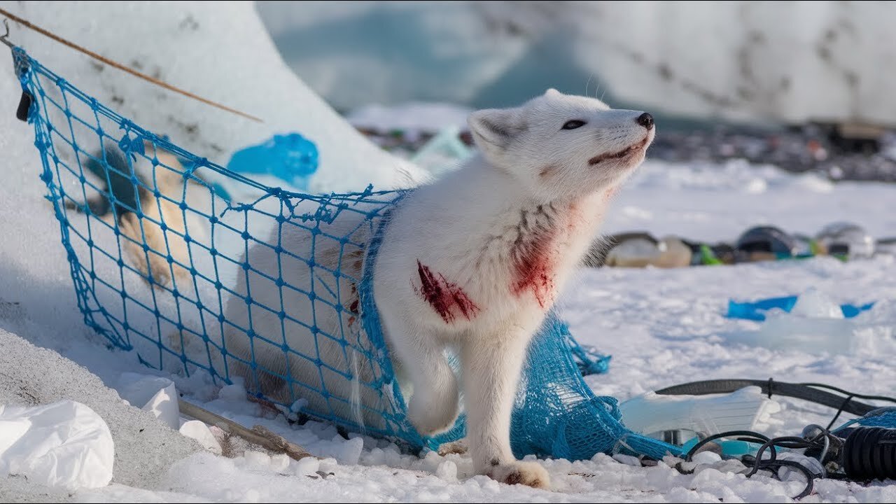 A baby polar bear helped an injured arctic fox, calling for volunteers to rescue it..