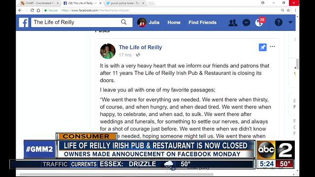 Life of Reilly Irish Pub & Restaurant Closes