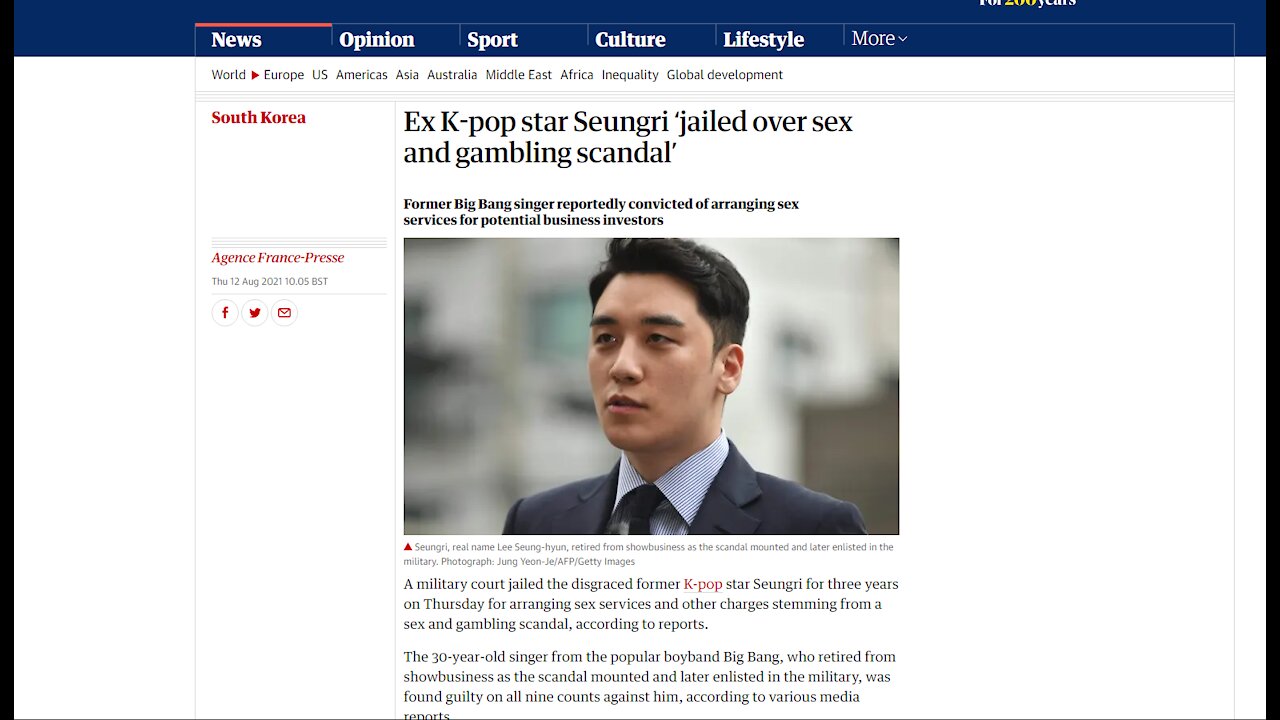 Ex K-pop star Seungri ‘jailed over sex and gambling scandal’