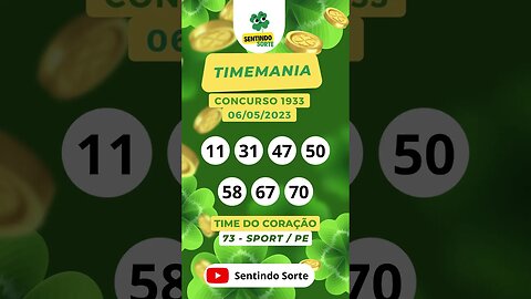 🍀 Resultado TIMEMANIA 1933 | 06/05/23 | Sentindo Sorte #shorts