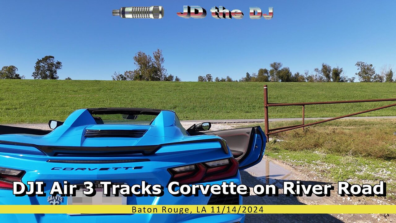 DJI Air 3 ActiveTracks a Corvette on River Road in Baton Rouge