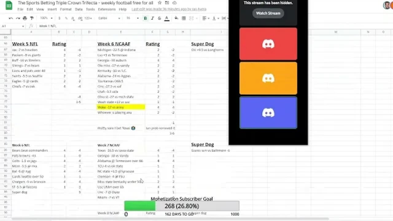 Sports Betting Triple Crown Trifecta - NFL Week 7 / NCAAF Week 8