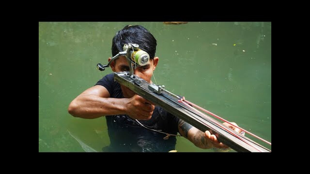 How To Make Long Cross String Slingshot | Cross Slingshot Vs Huge Fish