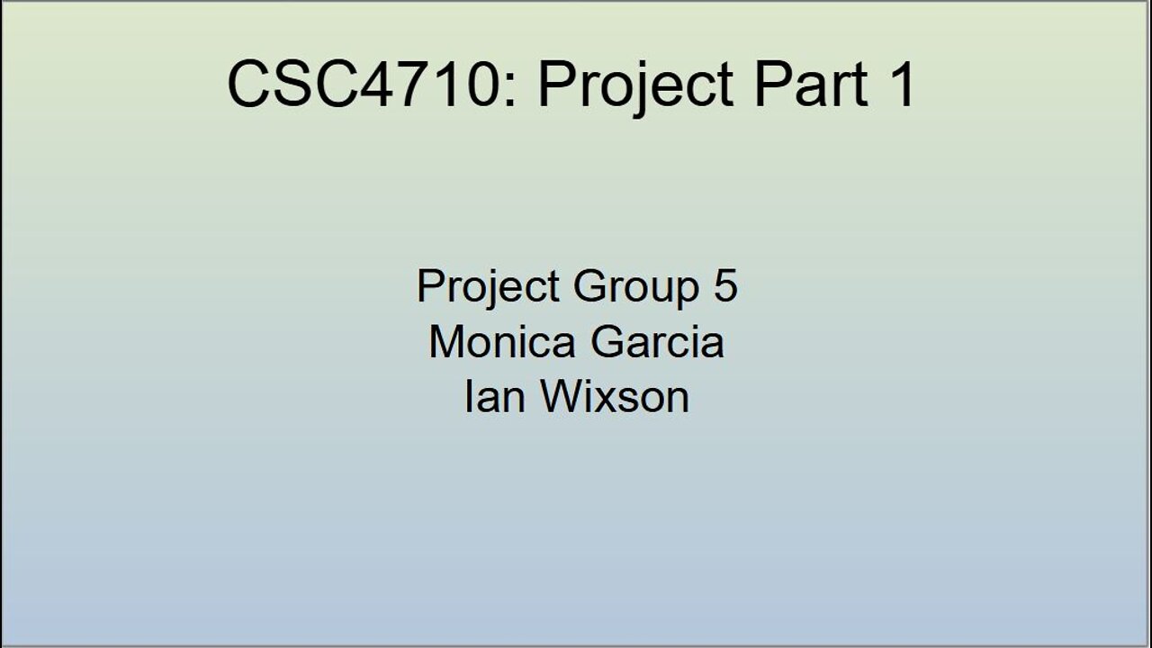 CSC4710-Project Part 1 -IWixson