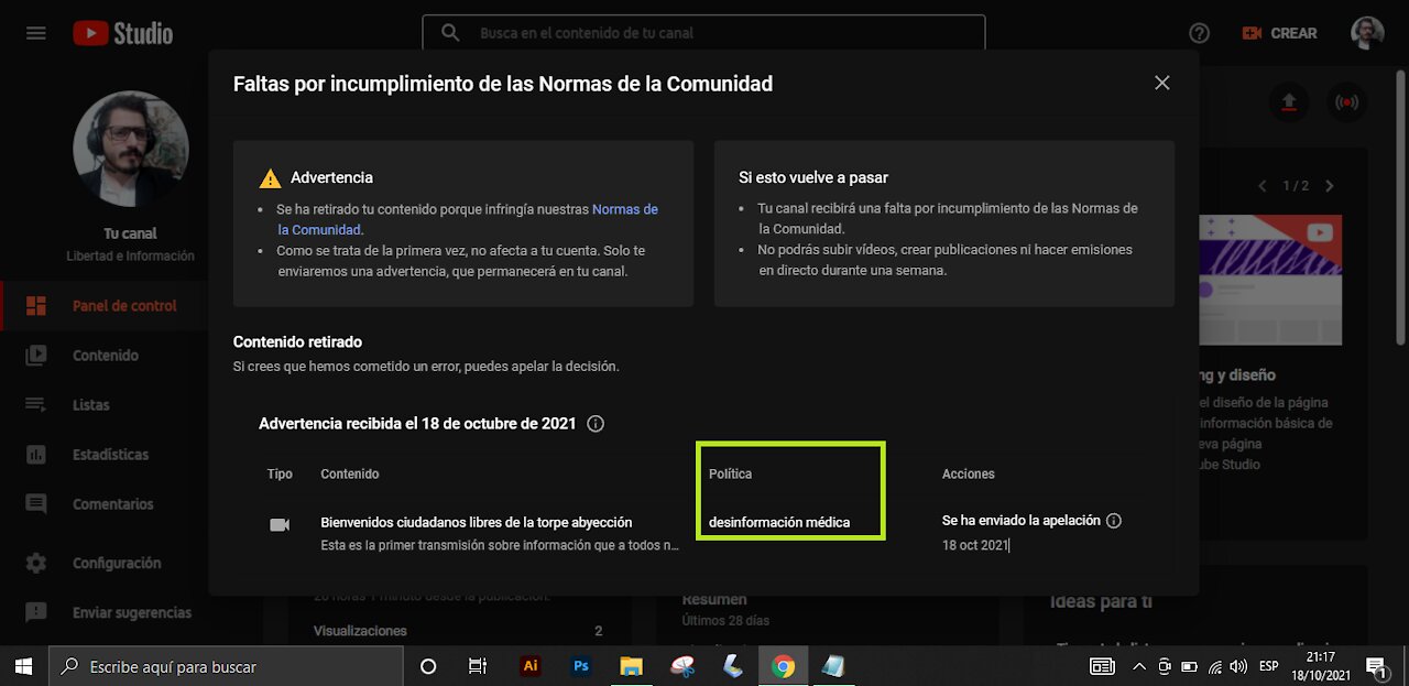 Video borrado de YouTube por usar sentido común al covid19.