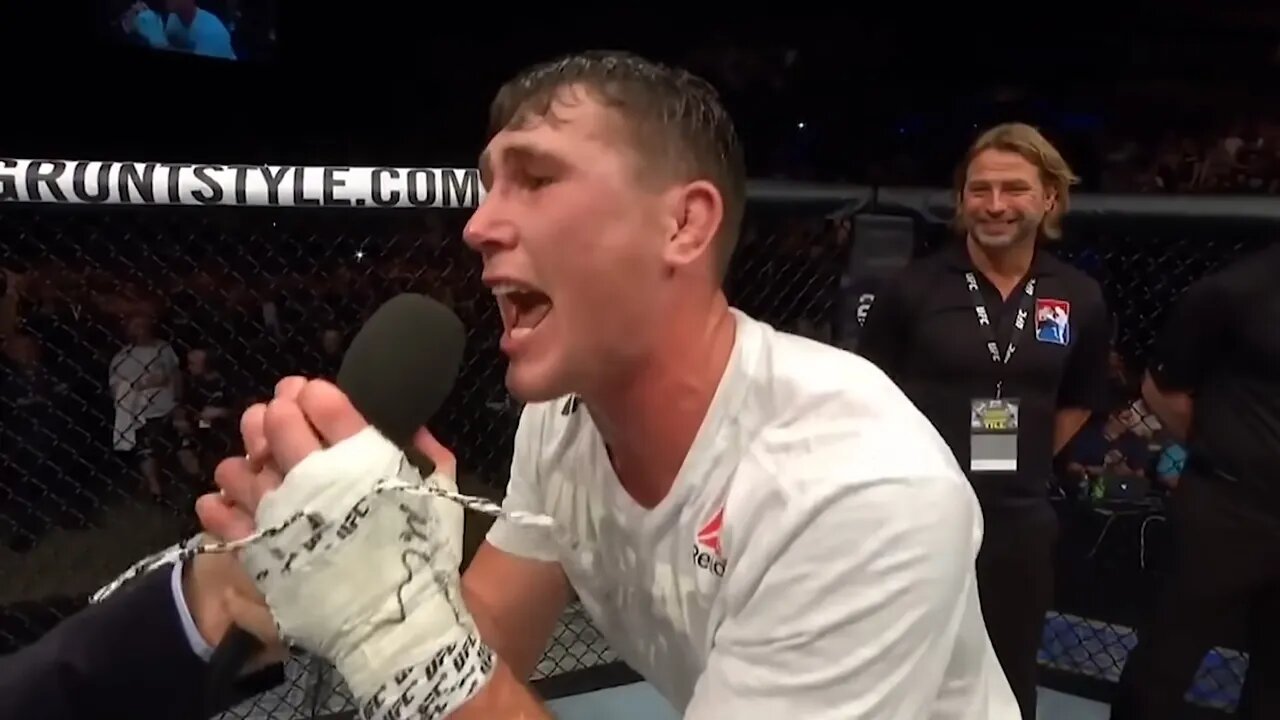 Darren Till after the win with Khamzat in his corner