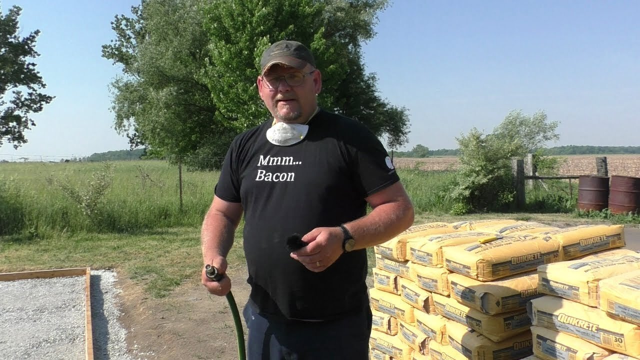 Making the Concrete Pad for the second Mini-Barn. DRY POUR METHOD.