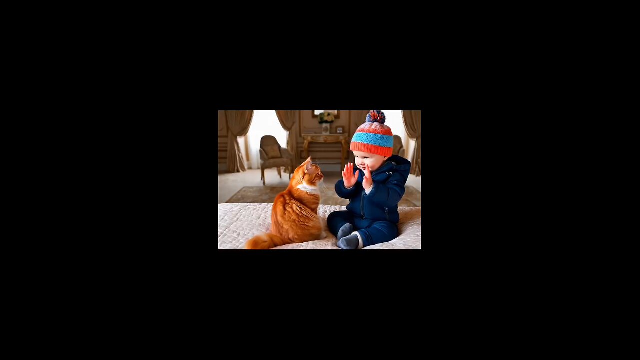 Cute baby and Cat are laughing♥️