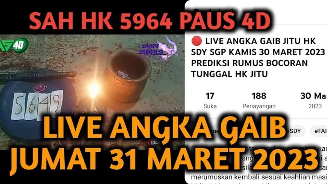 🔴 LIVE ANGKA GAIB JITU HK SDY SGP JUMAT 31 MARET 2023 PREDIKSI RUMUS BOCORAN TUNGGAL HK JITU