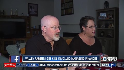 Parents working together with their kids to save money as a family