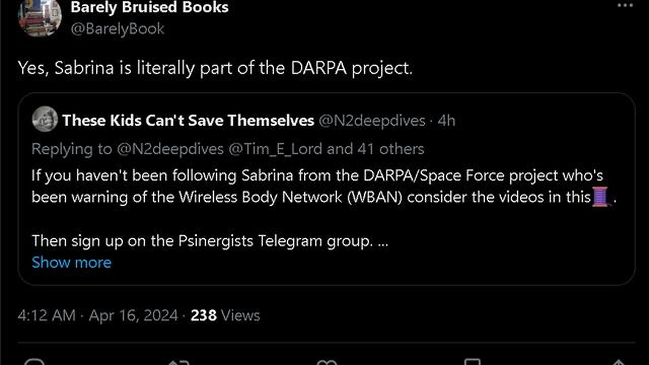 'Yes, Sabrina Wallace is literally part of the DARPA project.'