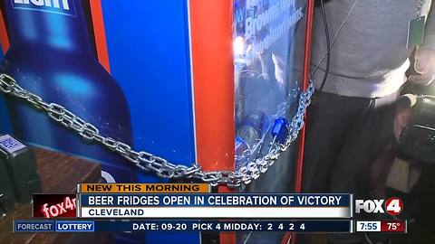 Browns Victory Fridges in Cleveland, filled with Bud Light, unlocked