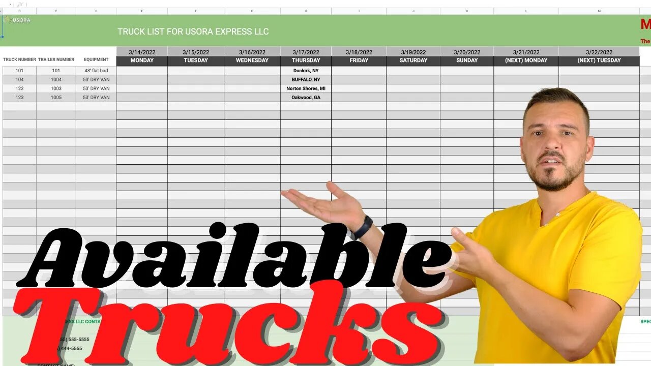 Free AVAILABLE TRUCKS spreadsheet for dispatchers and carriers