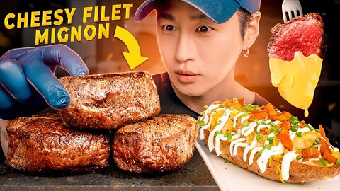 ASMR MUKBANG FILET MIGNON & LOADED BAKED POTATO COOKING & EATING SOUNDS Zach Choi ASM